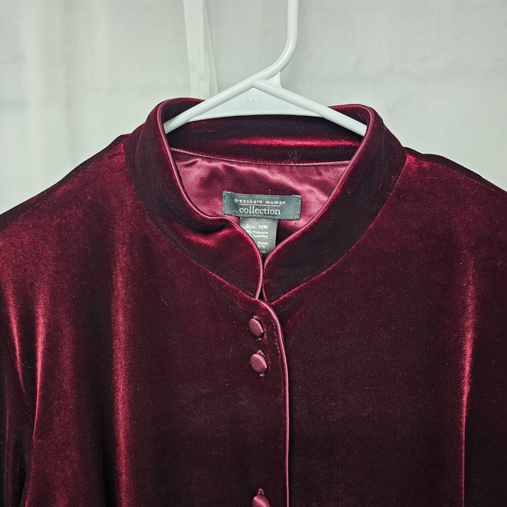 Vintage Dressbarn Burgundy Velour Blouse Button-Down Goth Grunge Whimsygoth 16W - Picture 2 of 7